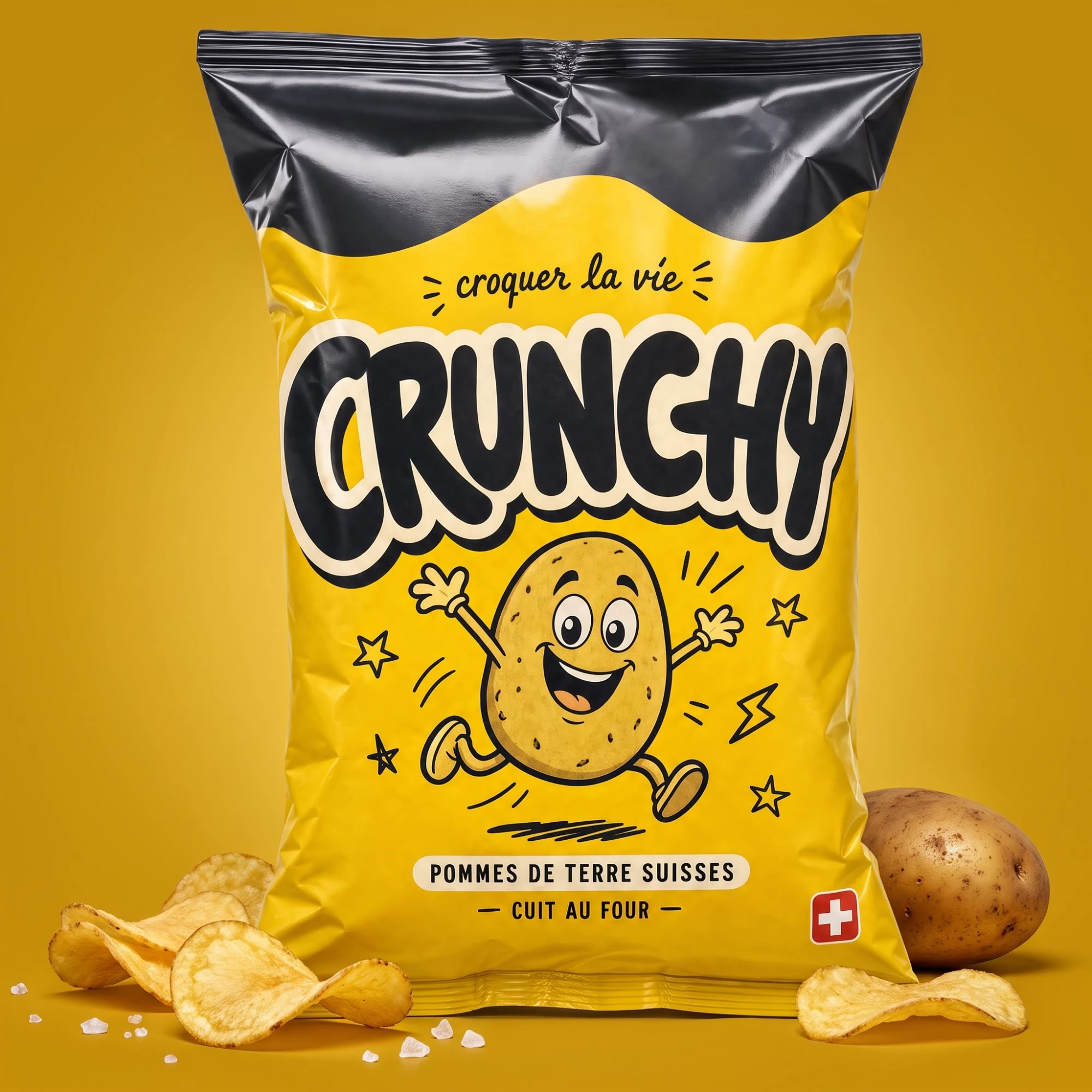 Crunchy — packshot sur fond jaune