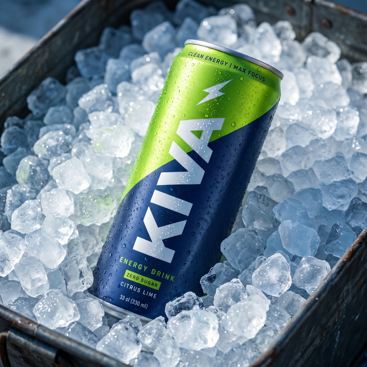 Kiva — canette dans un bac de glaçons