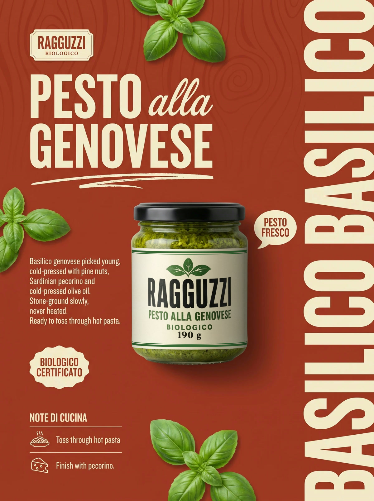 Affiche rouge du pesto Ragguzzi